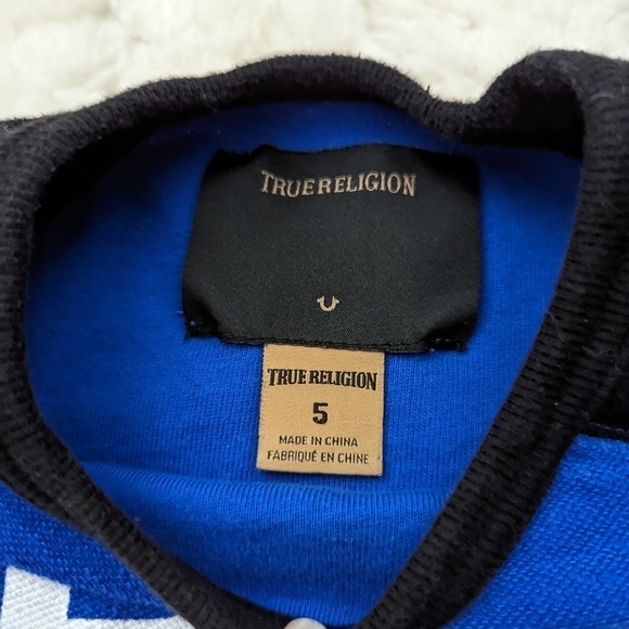 True RELIGION kids black & blue colour block long sleeve crew neck 5 - Picture 5 of 7